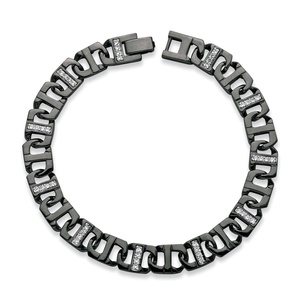 PalmBeach Jewelry Men's 1.10 TCW Cubic Zirconia 10 mm Mariner-Link Bracelet Black Ruthenium-Plated 8.75"
