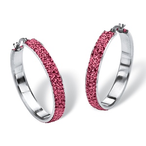 PalmBeach Jewelry Pave Birthstone Hoop Earrings in Stainless Steel