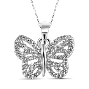 JewelonFire White Diamond Accent Sterling Silver Butterfly Pendant