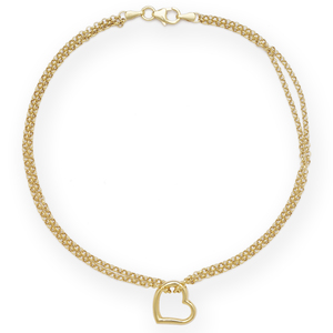 Solid 10k Yellow Gold 10" Freeform Heart Anklet