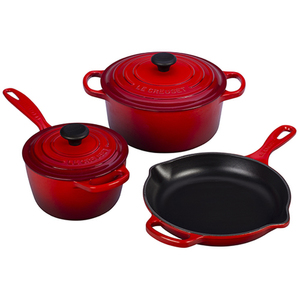 5pc Cast Iron Cookware Set Cherry