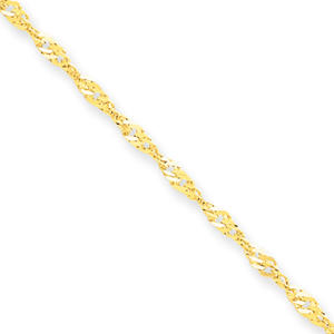 10k Yellow Gold  2.25mm Singapore Chain Bracelet - 8 Inch - Lobster Claw