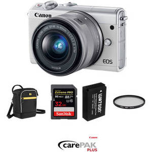 EOS M100 Mirrorless Digital Camera with 15-45mm Lens Deluxe Kit (White)