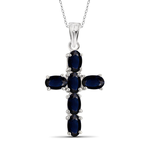 JewelonFire 2 Carat T.G.W. Sapphire Cross Sterling Silver Pendant