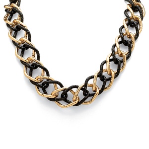 PalmBeach Jewelry Yellow Gold Tone Black-Ruthenium-Plated Curb-Link Necklace 19&quot;