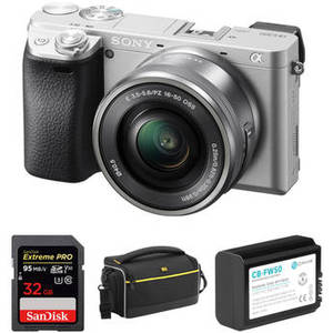 Alpha a6300 Mirrorless Digital Camera with 16-50mm Lens and Accessory Kit (Silver)