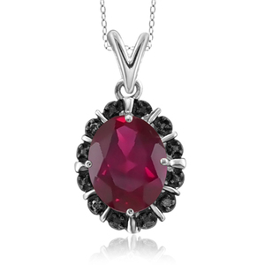 JewelonFire 2 Carat T.G.W. Ruby And Black Diamond Accent Sterling Silver Pendant