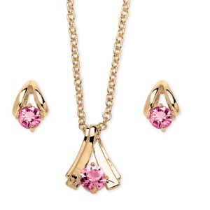 PalmBeach Jewelry 2 Piece Round Birthstone Necklace and Earrings Set in Yellow Gold Tone