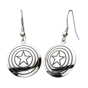Marvel Women's Stainless Captain America Shield Logo Dangle Earrings