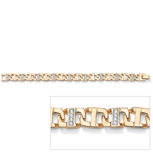 PalmBeach Jewelry Men's 1.19 TCW Round Cubic Zirconia 14k Yellow Gold-Plated Mariner-Link Bracelet 8"