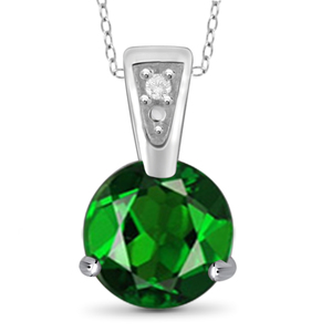 JewelonFire 1 Carat T.G.W. Chrome Diopside And White Diamond Accent Sterling Silver Pendant