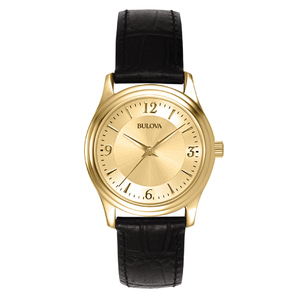 Corporate Ladies Gold-tone Black Leather Strap Watch Gold Dial