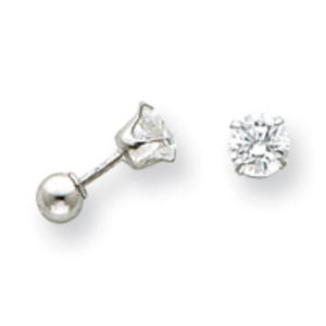 14k White Gold 5mm Cubic Zirconia and 4mm Ball Reversible Screw-back Earrings - Measures 4x4mm