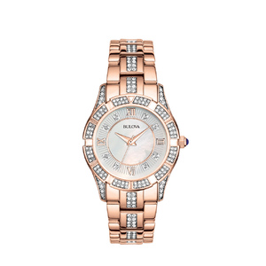 Womens Rose Gold-Tone Crystal Stone Watch