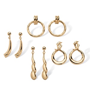 PalmBeach Jewelry Four-Pair Gold Tone Tailored Earrings Set