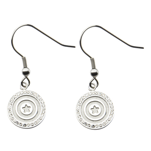 Marvel Women's Stainless Steel Gem Captain America Logo Dangle Earrings