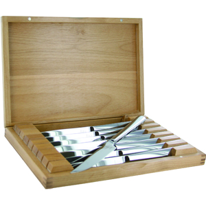 8 Pc Stainless Steak Knife Set W/Wood Presentation Case