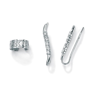 PalmBeach Jewelry .33 TCW Round Cubic Zirconia Ear Pins and X and O Ear Cuff in Sterling Silver