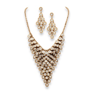 PalmBeach Jewelry 2 Piece Crystal Necklace and Earrings Set in Yellow Gold Tone
