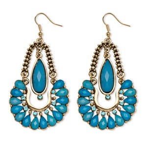 PalmBeach Jewelry Aqua Crystal Chandelier Earrings in Yellow Gold Tone