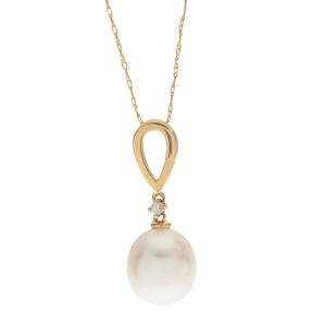 PearLustre by Imperial 10K White Freshwater Pearl and Diamond Drop Pendant