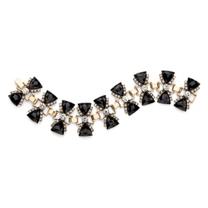 PalmBeach Jewelry Trilliant-Cut Faceted Simulated Black Onyx and White Crystal Antiqued Gold Tone Bow Tie Bracelet 7.75&quot;
