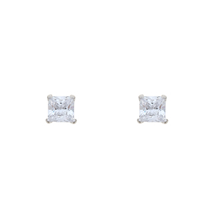 Sterling Silver 3mm Princess Cut Cubic Zirconia Stud Earrings