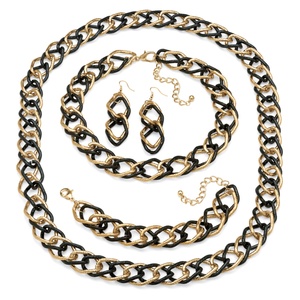 PalmBeach Jewelry Yellow Gold Tone and Black Rhodium-Plated Double Curb-Link Necklace  Bracelet and Earring Set