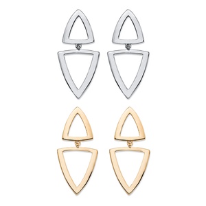 PalmBeach Jewelry Double Open Triangle 2-Pair Geometric Drop Earrings Set in Gold Tone and Silvertone 2"