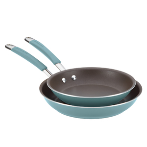 2pc Cucina Hard Enamel Skillet Set Agave Blue