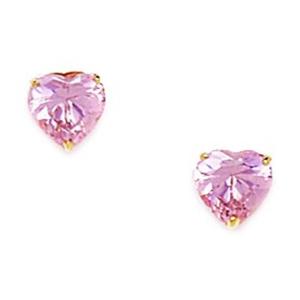 14k Yellow Gold Pink 6mm Heart Shaped Cubic Zirconia Screwback Earrings