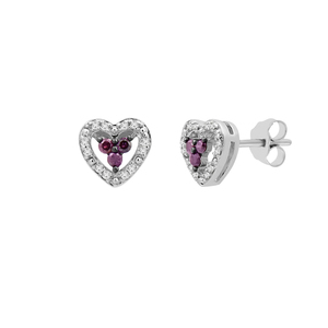 Sterling Silver 1/5Th Ctw Purple/White Heart Framed Earrings
