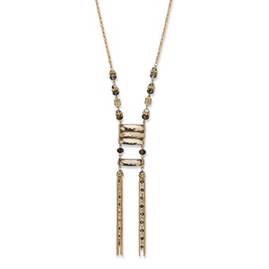 PalmBeach Jewelry Grey Oblong and Round Crystal Gold Tone Ladder Necklace 29&quot;