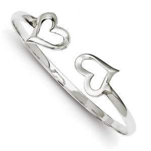 Sterling Silver Adjustable Open Heart Cuff Bangle Bracelet