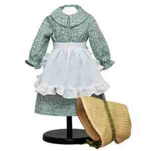 The Queen's Treasures Little House on the Prairie® Green Calico Dress with Bonnet & Apron, Sized Perfectly for 18" American Girl® Dolls