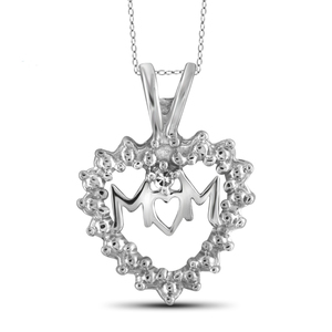 JewelonFire White Diamond Accent Sterling Silver Heart &quot;MOM&quot; Pendant