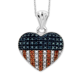 1/4 Cttw. Flag Heart Silver Multicolor Diamond Pendant