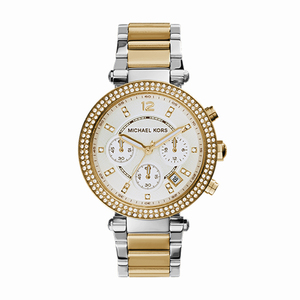 Ladies Parker Crystal Pave Two-Tone Chronograph Watch Silver Dial