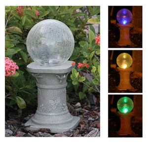 Chameleon Crackled Glass Solar Gazing Ball w/ Pedestal