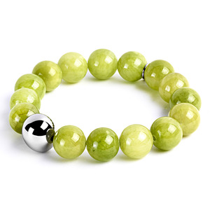 ELYA Lime Dyed Jade and Stainless Steel Bead Stretch Bracelet