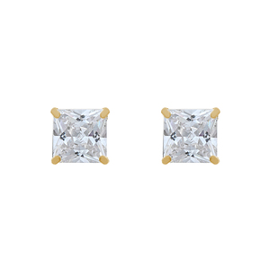 14K Yellow Gold 5mm Princess Cut Cubic Zirconia Stud Earrings