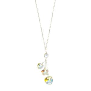 Lita Swarovski Heart, Flower and Round Bead Necklace with Sterling Silver Chain 18"