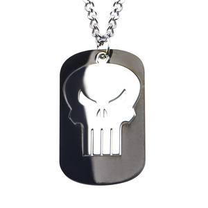 Marvel Men's Stainless Steel Punisher Cutout Pendant, 22"