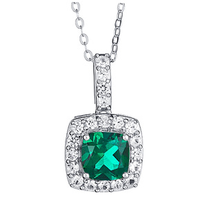 Created White Sapphire & Emerald Pendant in Sterling Silver 