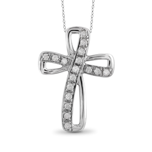 JewelonFire 1/4 Carat T.W White Diamond Sterling Silver Cross Pendant