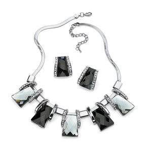 PalmBeach Jewelry 2 Piece Black and Silver Crystal Necklace and Earrings Set in Silvertone