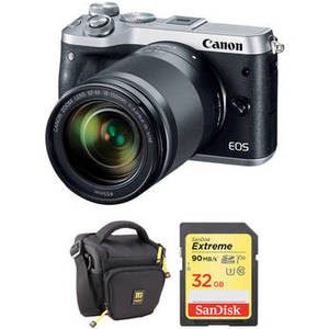 EOS M6 Mirrorless Digital Camera with 18-150mm Lens and Accessories Kit (Silver)