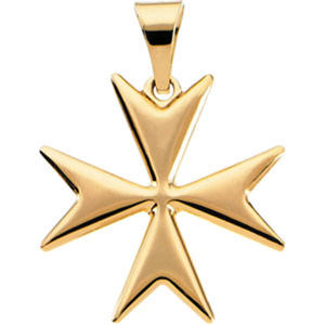 14k Yellow Gold Maltese Cross Pendant - 18mm
