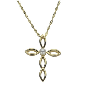 Gold over Silver Freshwater Pearl Cross Pendant