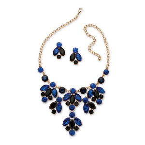 PalmBeach Jewelry 2 Piece Shades of Blue Crystal Necklace and Earrings Set in Yellow Gold Tone